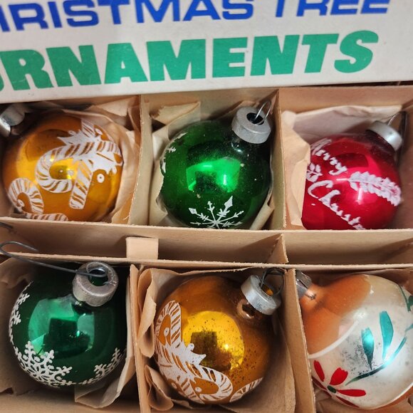 Vintage Santa Land Mercury Glass Ornaments Hand Blown Christmas Poland Box of 9 - Picture 6 of 10